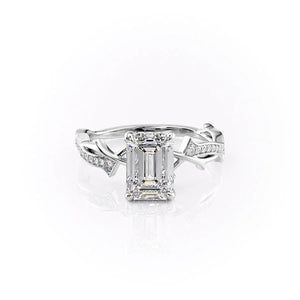 The Pave Twig Set  With A 1 Carat Emerald 18K White Gold Moissanite