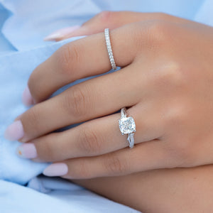 The Pave Twig Set With A 1 Carat Cushion 14K White Gold Lab Diamond