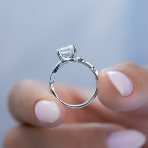 The Pave Twig Set  With A 3 Carat Cushion 14K White Gold Moissanite