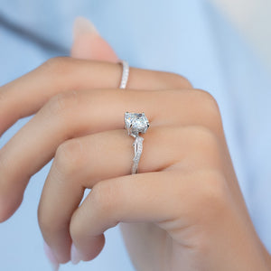 The Pave Twig Set  With A 1.5 Carat Cushion 18K White Gold Moissanite
