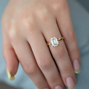 The Pave Twig Set  With A 5 Carat Emerald 14K Rose Gold Moissanite