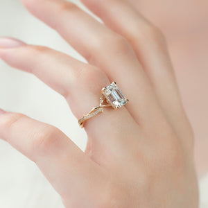 The Pave Twig Set  With A 3.5 Carat Emerald 14K Rose Gold Moissanite