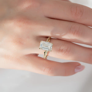 The Pave Twig Set  With A 3.5 Carat Emerald 18K Yellow Gold Moissanite