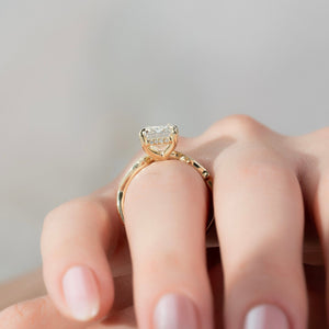 The Pave Twig Set  With A 3 Carat Emerald 14K Yellow Gold Moissanite
