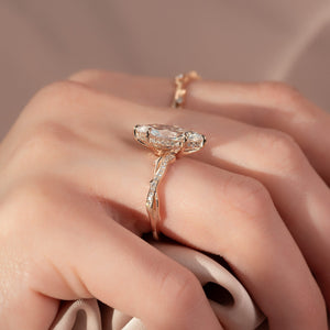 The Pave Twig Set  With A 2 Carat Marquise 18K Rose Gold Moissanite