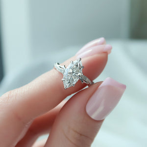 The Pave Twig Set  With A 3 Carat Marquise 18K White Gold Moissanite