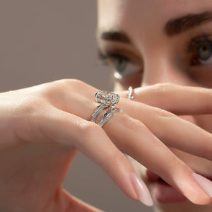The Pave Twig Set  With A 4.5 Carat Oval 18K White Gold Moissanite