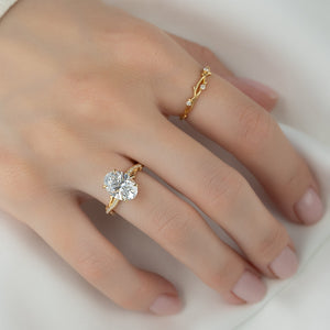 The Pave Twig Set  With A 1 Carat Oval 18K Yellow Gold Moissanite