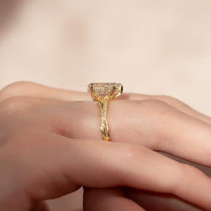 The Pave Twig Set  With A 3 Carat Pear 18K Yellow Gold Moissanite