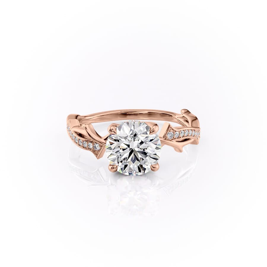 The Pave Twig Set  With A 3 Carat Round 14K Rose Gold Moissanite