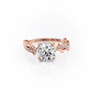 The Pave Twig Set  With A 3 Carat Round 14K Rose Gold Moissanite