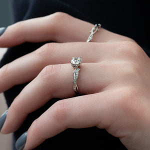 The Pave Twig Set  With A 1.5 Carat Round 18K White Gold Moissanite