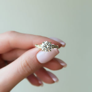 The Pave Twig Set  With A 2.5 Carat Round 18K Yellow Gold Moissanite