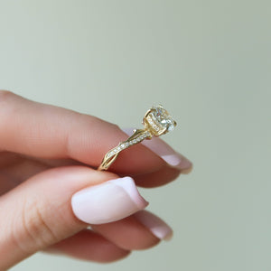 The Pave Twig Set With A 1 Carat Round 18K Yellow Gold Lab Diamond