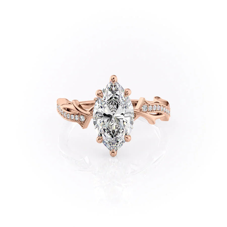 The Pave Twig Set  With A 2 Carat Marquise 18K Rose Gold Moissanite