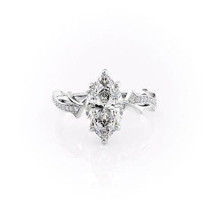 The Pave Twig Set  With A 2 Carat Marquise 18K White Gold Moissanite