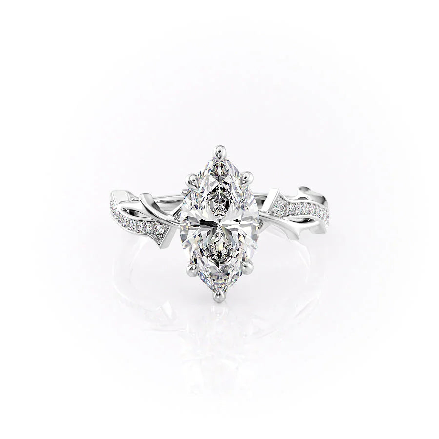 The Pave Twig Set  With A 2.5 Carat Marquise 14K White Gold Moissanite
