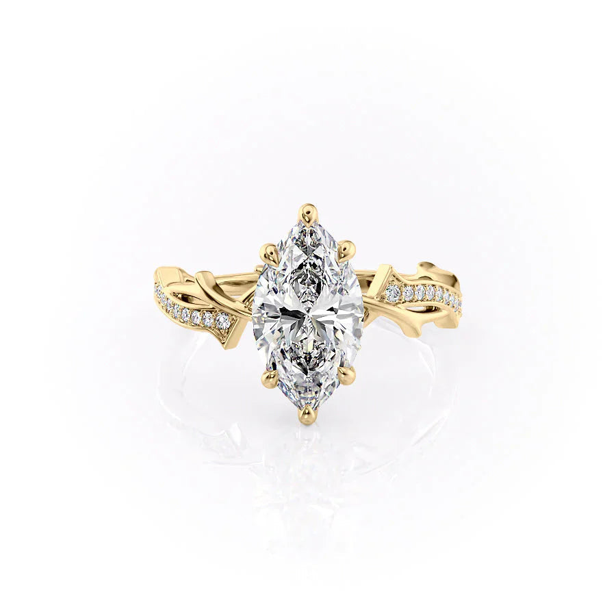 The Pave Twig Set  With A 5 Carat Marquise 18K Yellow Gold Moissanite