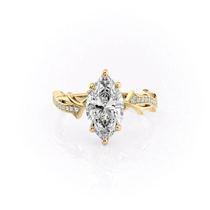 The Pave Twig Set  With A 2 Carat Marquise 14K Yellow Gold Moissanite