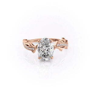 The Pave Twig Set  With A 2.5 Carat Oval 14K Rose Gold Moissanite