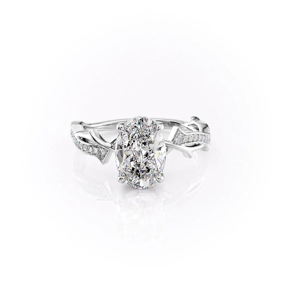 The Pave Twig Set  With A 1 Carat Oval 18K White Gold Moissanite