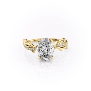 The Pave Twig Set With A 1 Carat Oval 18K Yellow Gold Lab Diamond