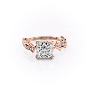 The Pave Twig Set With A 2 Carat Princess 14K Rose Gold Lab Diamond
