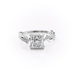 The Pave Twig Set  With A 1.5 Carat Princess 18K White Gold Moissanite