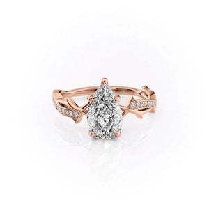 The Pave Twig Set  With A 4 Carat Pear 18K Rose Gold Moissanite