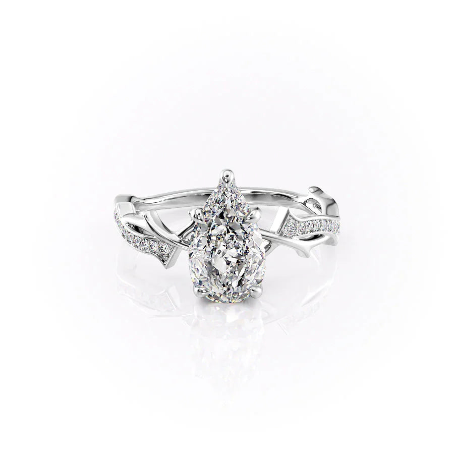 The Pave Twig Set  With A 2 Carat Pear 18K White Gold Moissanite