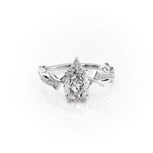 The Pave Twig Set  With A 2 Carat Pear 14K White Gold Moissanite