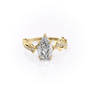 The Pave Twig Set With A 1 Carat Pear 14K Yellow Gold Lab Diamond