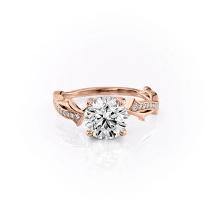 The Pave Twig Set  With A 4.5 Carat Round 14K Rose Gold Moissanite