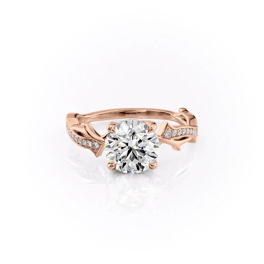 The Pave Twig Set  With A 1.5 Carat Round 14K Rose Gold Moissanite