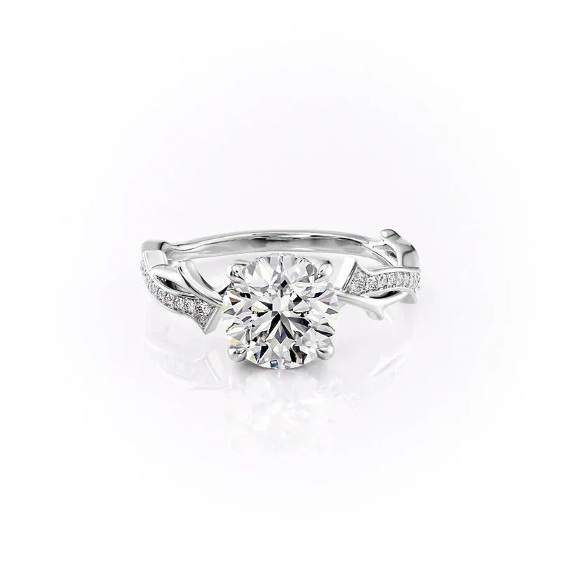 The Pave Twig Set  With A 3.5 Carat Cushion 14K White Gold Moissanite