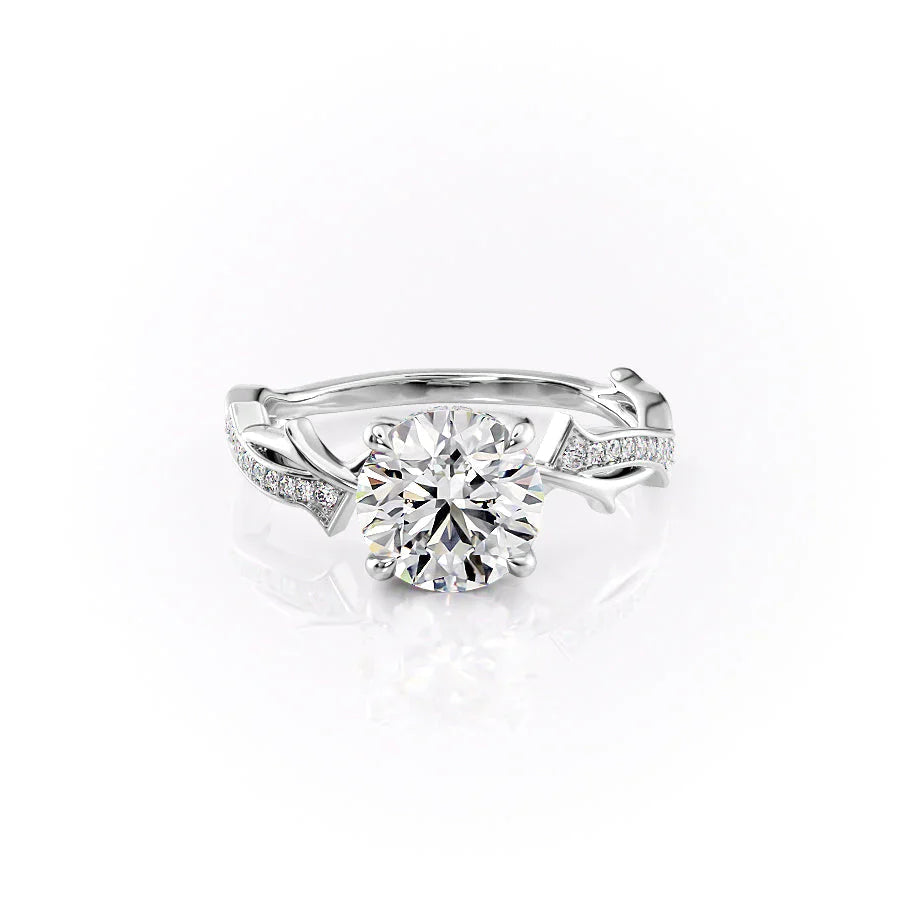 The Pave Twig Set  With A 3 Carat Round 14K White Gold Moissanite