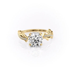 The Pave Twig Set  With A 4 Carat Round 18K Yellow Gold Moissanite