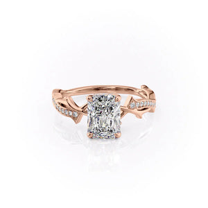 The Pave Twig Set  With A 1 Carat Radiant 14K Rose Gold Moissanite