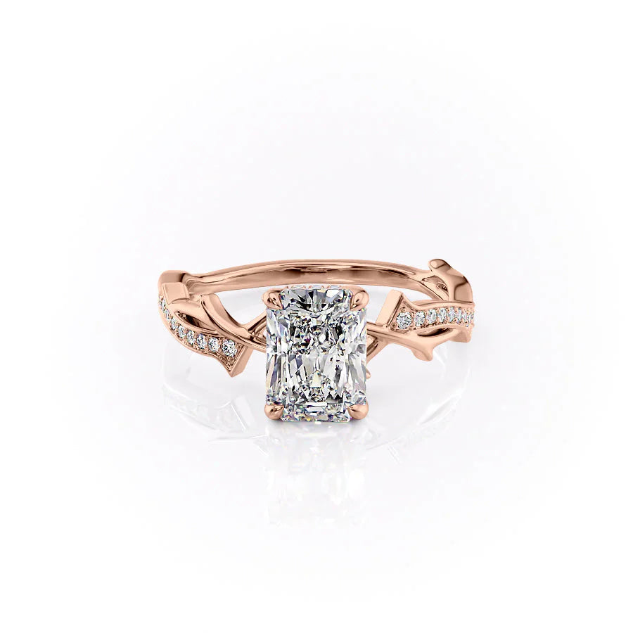 The Pave Twig Set  With A 5 Carat Radiant 14K Rose Gold Moissanite