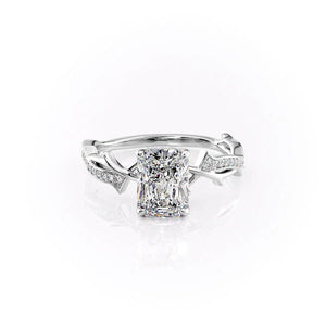 The Pave Twig Set  With A 3 Carat Radiant 18K White Gold Moissanite
