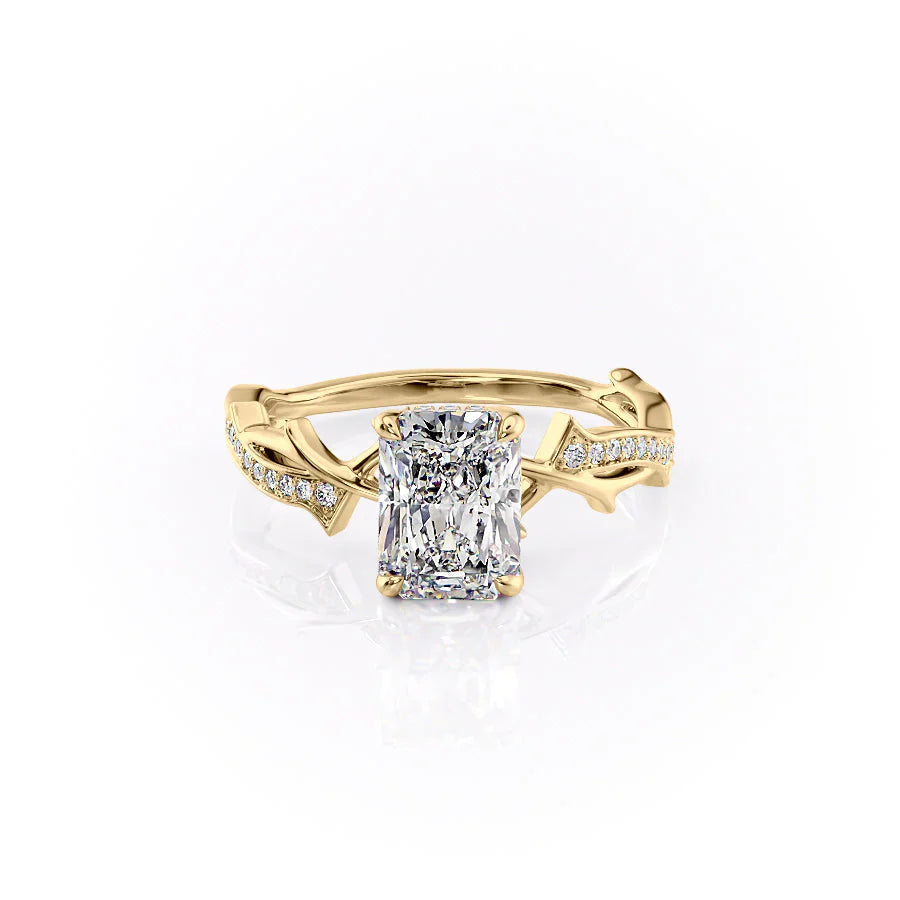 The Pave Twig Set  With A 2 Carat Radiant 18K Yellow Gold Moissanite