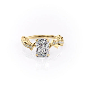 The Pave Twig Set  With A 2 Carat Radiant 18K Yellow Gold Moissanite