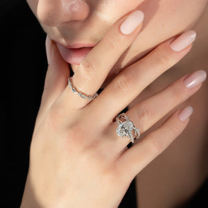 The Pave Twig Set  With A 1 Carat Oval 14K White Gold Moissanite