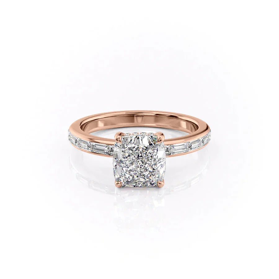 The Jennifer Set With A 1.5 Carat Cushion 14K Rose Gold Lab Diamond