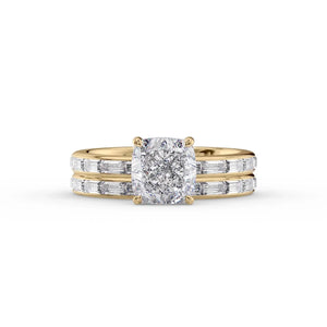 The Jennifer Set With A 3 Carat Cushion 14K Yellow Gold Lab Diamond