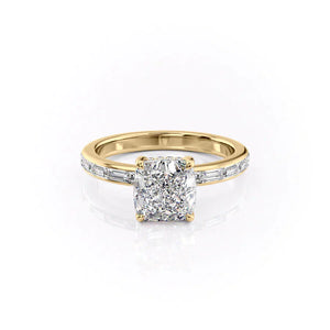 The Jennifer Set With A 2.5 Carat Cushion 18K Yellow Gold Lab Diamond