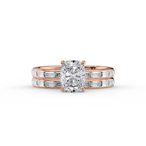 The Jennifer Set With A 1 Carat E. Cushion 14K Rose Gold Lab Diamond
