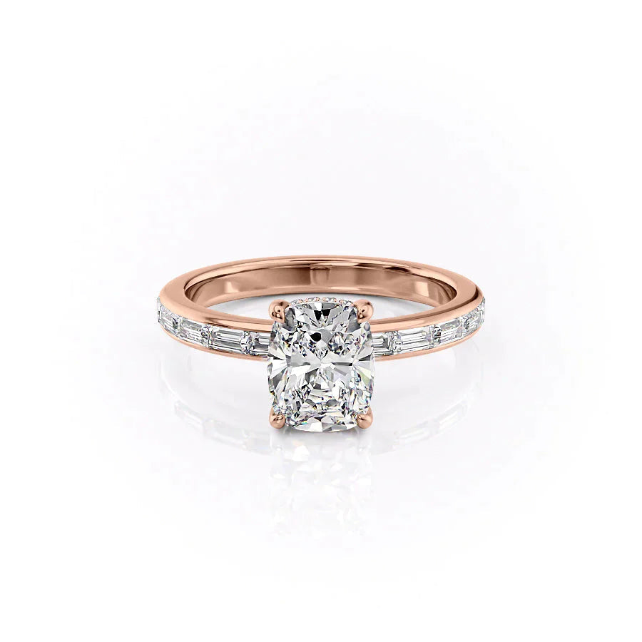 The Jennifer Set With A 1 Carat E. Cushion 14K Rose Gold Lab Diamond