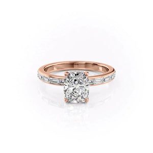 The Jennifer Set With A 1 Carat E. Cushion 14K Rose Gold Lab Diamond