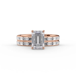 The Jennifer Set  With A 3 Carat Emerald 14K Rose Gold Moissanite